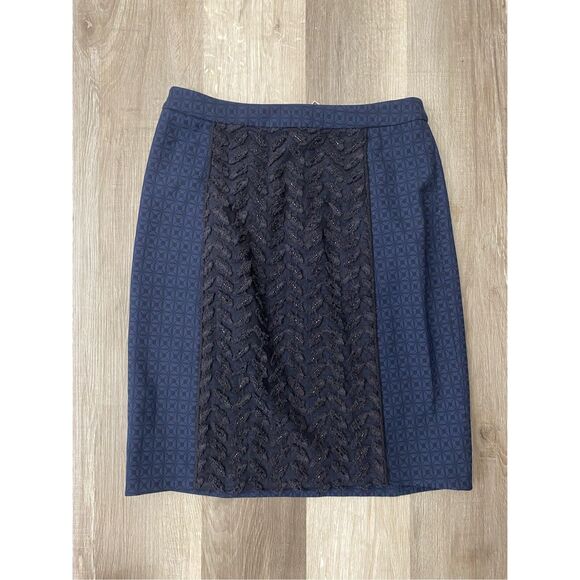 Tracy Reese Embellished Pencil Skirt Blue Black Applique Jacquard Size 4 - Picture 1 of 9